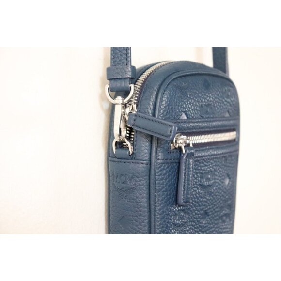 MCM Worldwide Unisex Cobalt Blue Tivitat Crossbody Belt Bag Logo Leather Sling - Picture 5 of 8